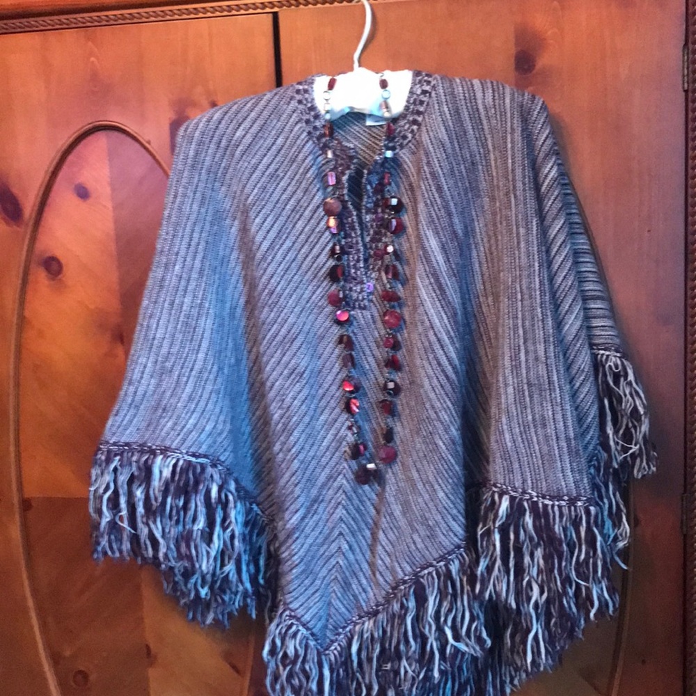 Poncho with fringe